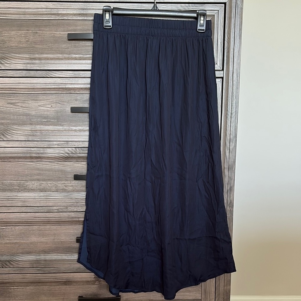 LOFT Silk Navy Maxi Skirt